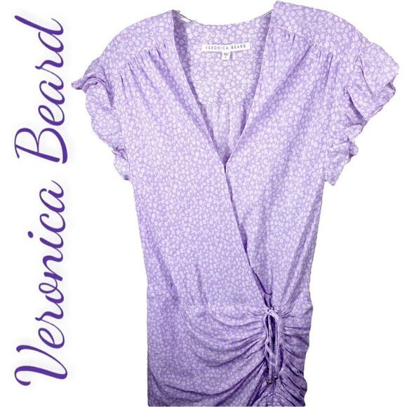 VERONICA BEARD Marla 100% Silk Mini Dress in Lilac Baby Floral, Size 0 - Picture 3 of 11